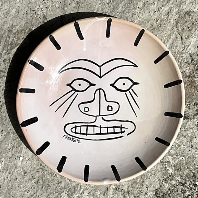 Late 20th Century Vintage Boho Hand Painted Signed Glazed Ceramic Plate For Sale - Image 5 of 5