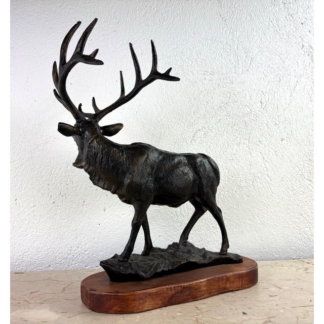 Handsome Vintage Cast-Iron Stag Sculpture For Sale - Image 10 of 12