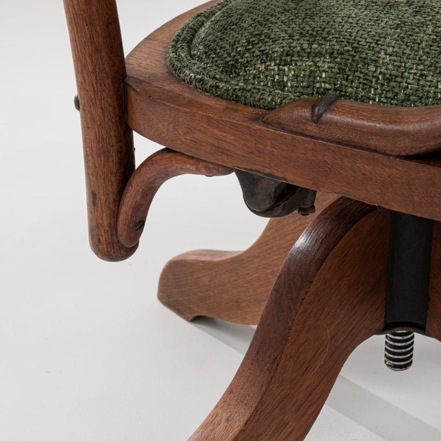 1930s French Wooden Swivel Armchair with Upholstered Seat For Sale - Image 12 of 18