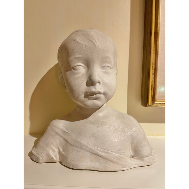 Figurative Plaster Bust of a Young Boy For Sale - Image 3 of 9