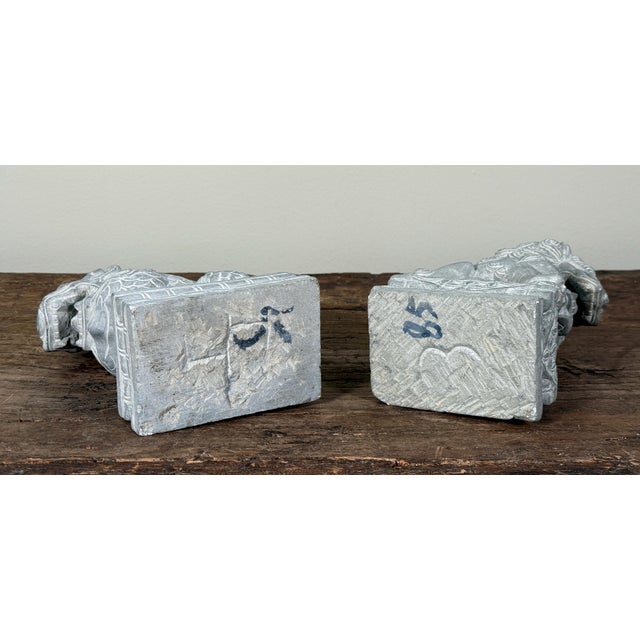 Chinese Stone Guardian Lions Foo Dogs Temple Sculptures - A Pair For Sale - Image 9 of 9