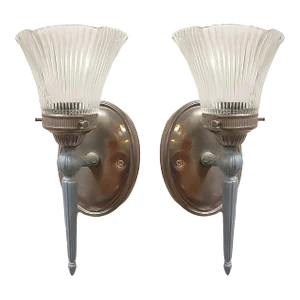 Antique Regency Wall Sconces Electric Light Fixture With Tulip Shade, Pair