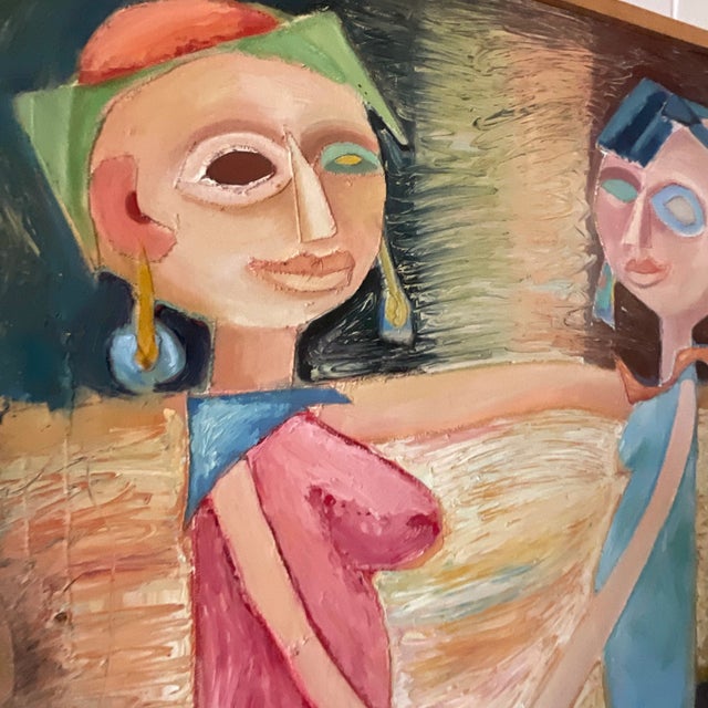 Vintage French Contemporary Modernist Figural on Canvas For Sale In West Palm - Image 6 of 12