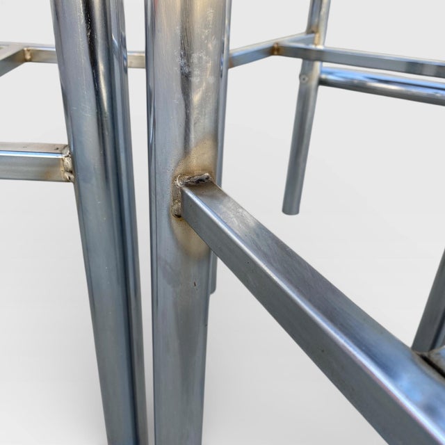 Chrome Bar Stools With Chocolate Velvet Seats, Set of Three,Vintage Mid Century For Sale - Image 16 of 18