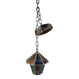 Vintage Multicolor Octagon Colorful Slag Glass Pendant Light Fixture For Sale