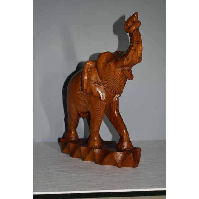 Traditional Vtg. Carved Wood Elephant Statue For Sale - Image 3 of 13