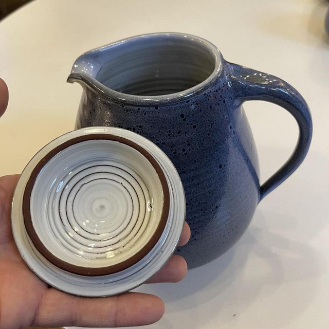 Blue Blue Glazed Ceramic Coffee Service by Bernard Thiran, 1970s, Set of 17 For Sale - Image 8 of 14