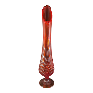 Mid 20th Century Fenton MCM Amberina Hobnail Swung Glass Vase 20.5"