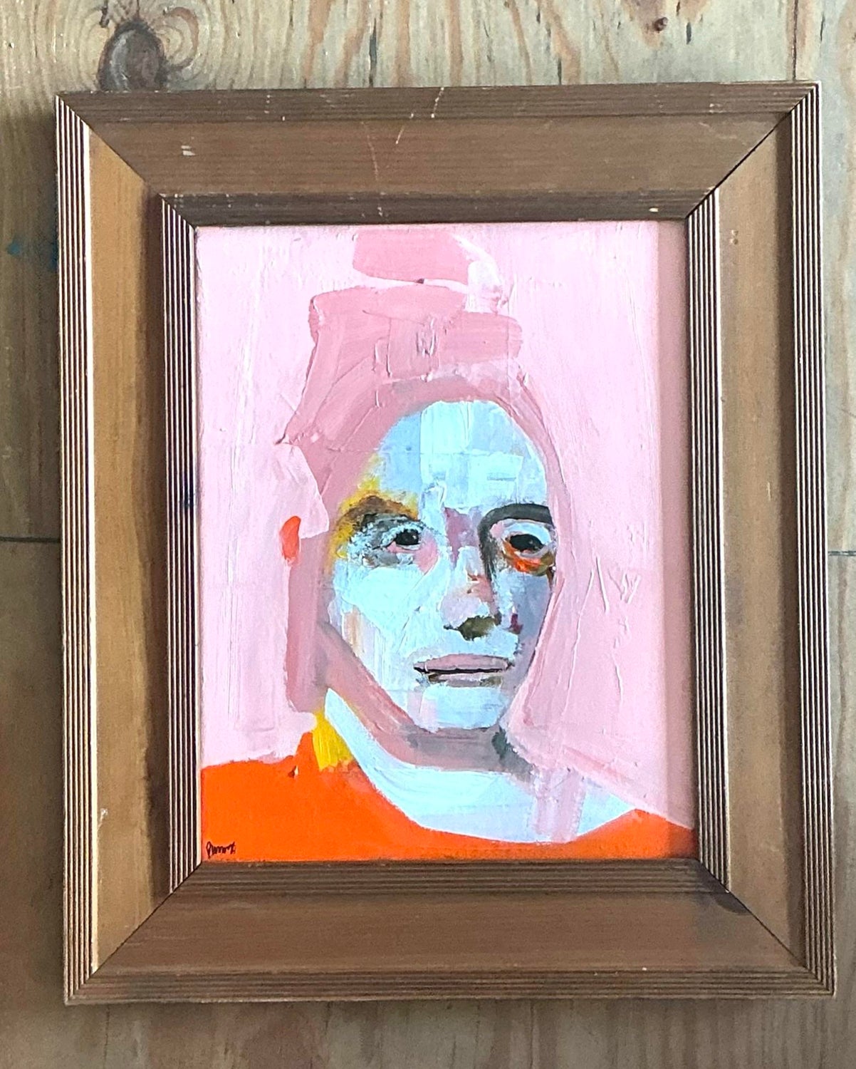 Vintage Original Abstract Figurative Oil Portrait on Canvas - Detail view