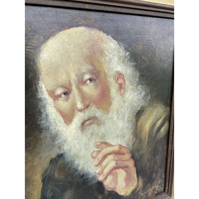Dieudonné Damoiseaux, Portrait de vieil homme (Darwin?), Oil on Panel For Sale - Image 4 of 9