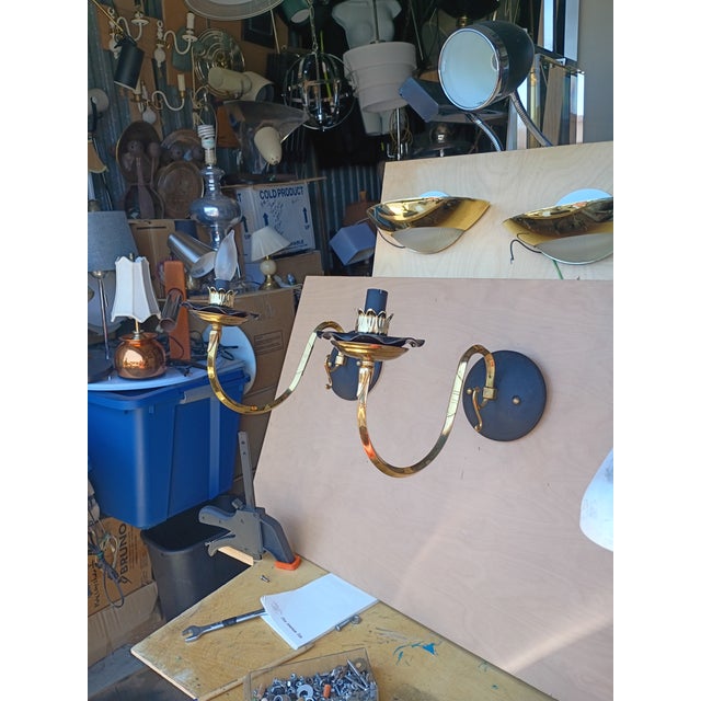Brass Custom Made Brass Candelabra Sconces a Pair For Sale - Image 8 of 8