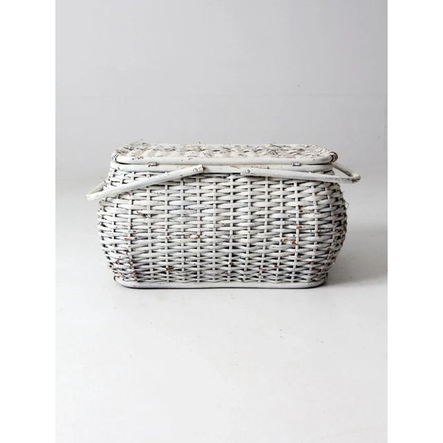 Mid 20th Century Vintage White Wicker Basket For Sale - Image 5 of 11