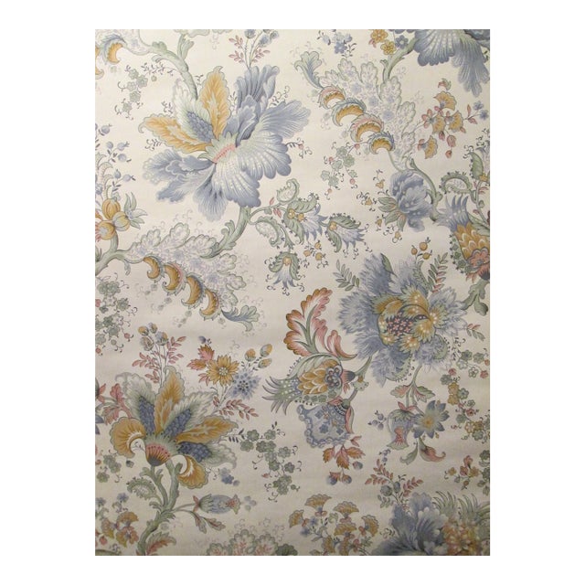 1970s Vintage Blue Floral Paisley Motif Wallpaper For Sale