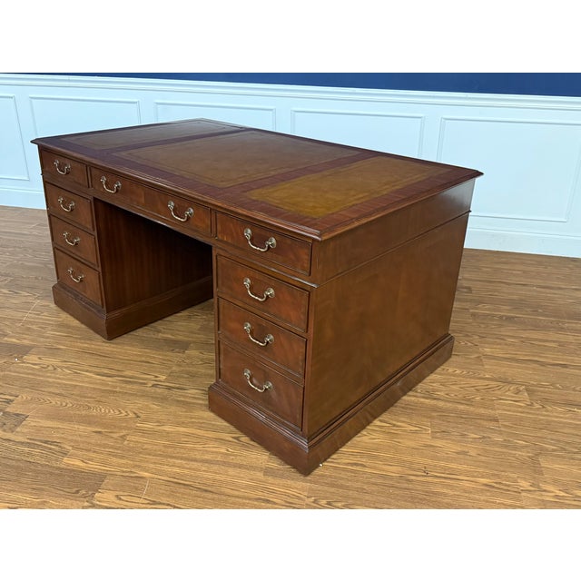 Wood Traditional 60” Mahogany Executive Desk by Leighton Hall - Showroom Sample For Sale - Image 7 of 9