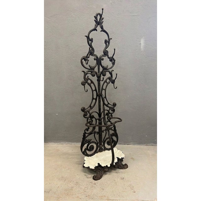 Metal Antique Victorian Ornate Cast Iron Hall Stand with Marble Base, 19th Century For Sale - Image 7 of 18