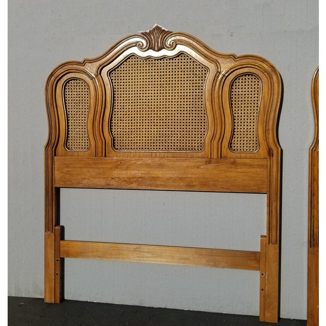 Pair of Vintage French Country Thomasville Brown Cane Twin Headboards