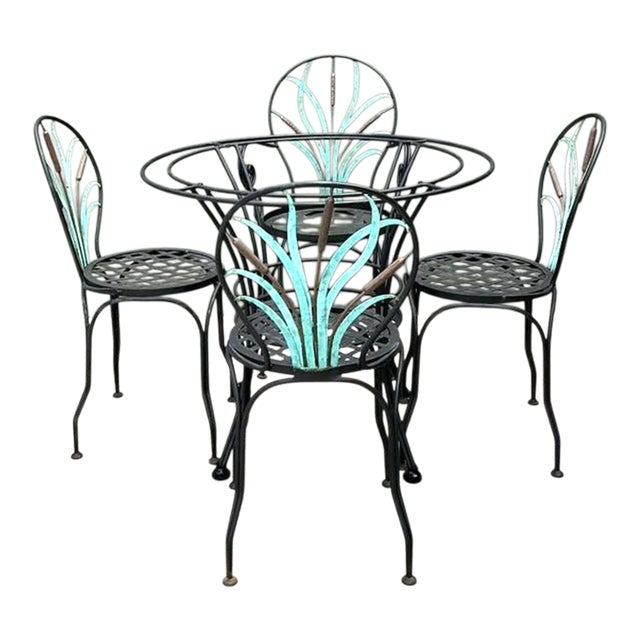 Vintage Cast Aluminum Cat Tail Dining Table Set of 5 For Sale