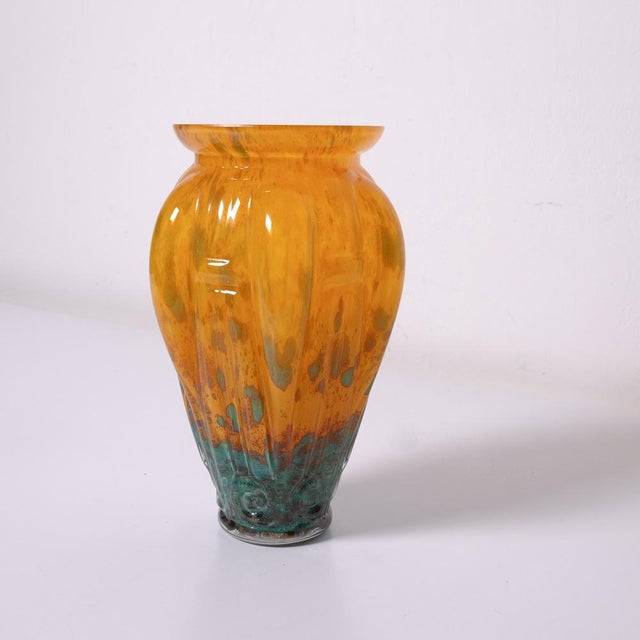 Aqua Art Deco Glass Paste Vase, 1920s For Sale - Image 8 of 14