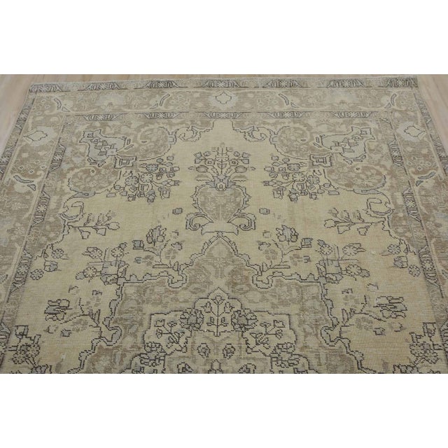 Beige Tabriz Rug 6’5” X 9’4” Beige Wool Vintage Distressed Hand-Knotted Carpet For Sale - Image 8 of 15