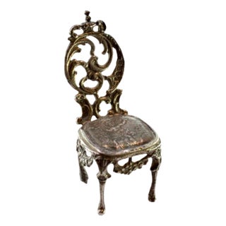 Miniature Chair in Cut Silver with Dancing Figure Embossed Top For Sale