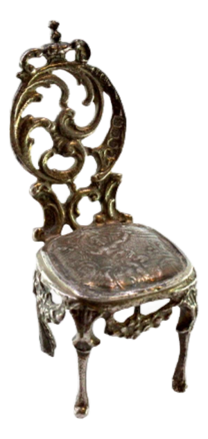 Miniature Chair in Cut Silver with Dancing Figure Embossed Top