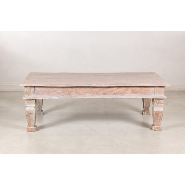 Brown Vintage Whitewashed Teak Coffee Table with Single Drawer For Sale - Image 8 of 18