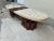 Mid-century modern terrazzo marble and walnut fretwork coffee table by Harvey Probber. Elegant geometric fretwork at the...