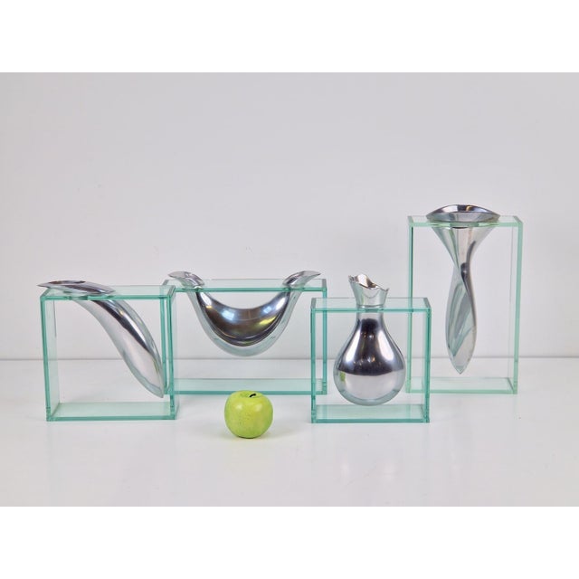 Art Vase in Aluminum and Glass attributed to Lisa Mori, Italy, 1980s, Set of 4 For Sale - Image 11 of 18