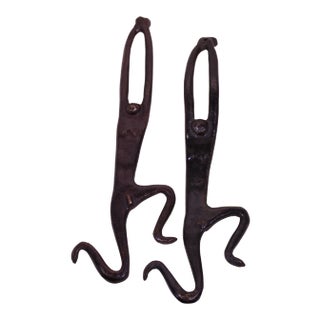 Antique Hanging Couple Raw Iron Monkey Dancers- a Pair For Sale