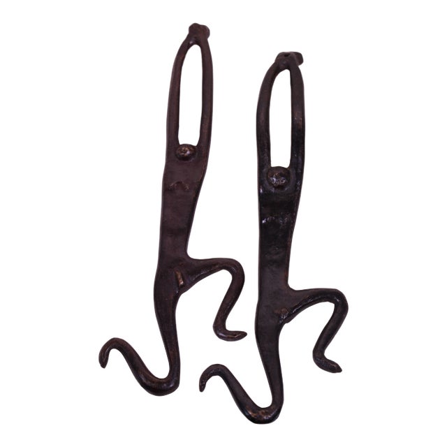 Antique Hanging Couple Raw Iron Monkey Dancers- a Pair For Sale