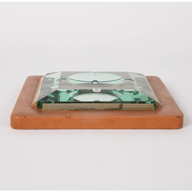 Fontana Arte Italian Brass and Faceted Glass Leather Ashtray from Fontana Arte, 1970s For Sale - Image 4 of 8