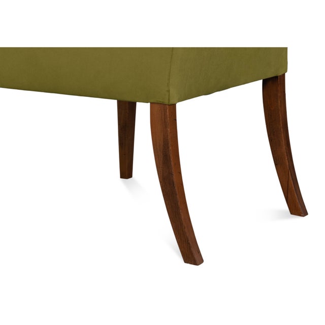 Wood Sloped Arm Green Velvet Dining Chair in Olive, Host Chair For Sale - Image 7 of 11