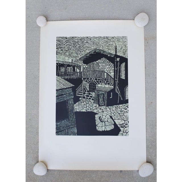 Black A Vintage Linocut Block Print Signed Arieh Kimhi, Jerusalem 1974, Numbered 10/135 For Sale - Image 8 of 12