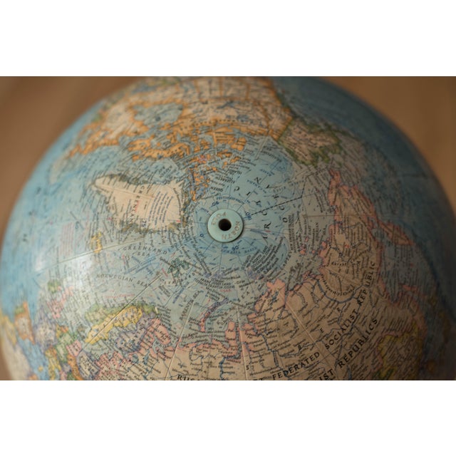 1970s Vintage Rotating National Geographic World Globe With Black Lucite Floor Stand For Sale - Image 5 of 10