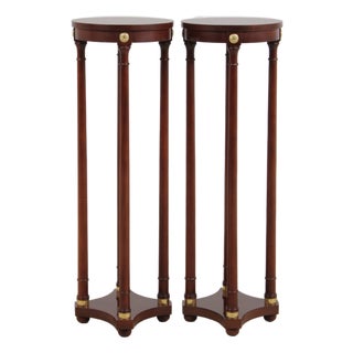 Pair of Baker Mahogany Round Plant Lamp Stands For Sale