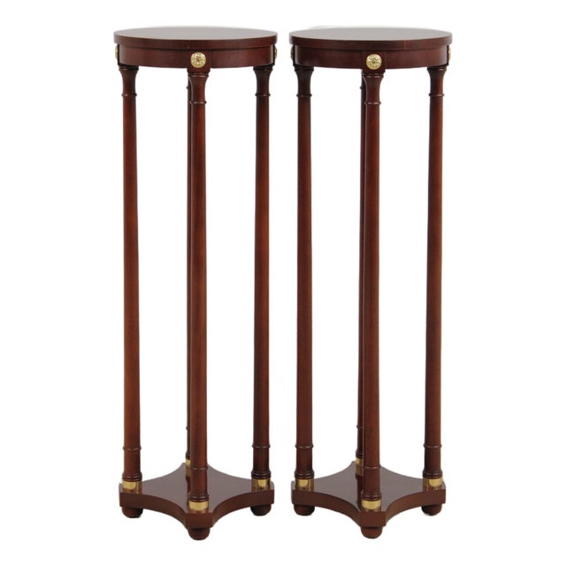 Pair of Baker Mahogany Round Plant Lamp Stands For Sale