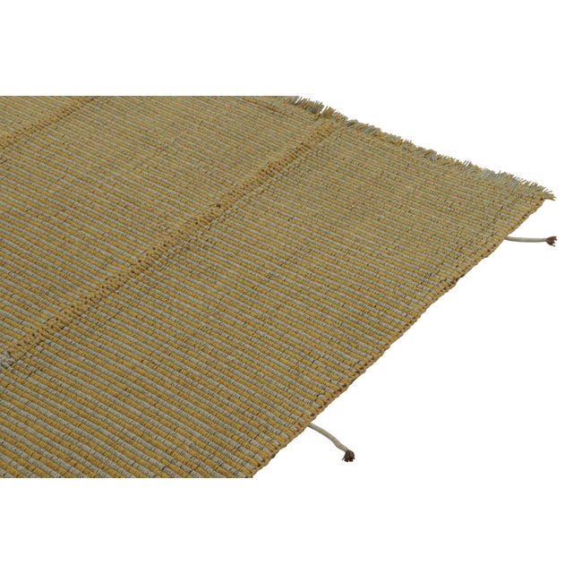 Rug & Kilim’s Contemporary Kilim in Golden-Yellow With Blue Stripes & Accents For Sale In New York - Image 6 of 7