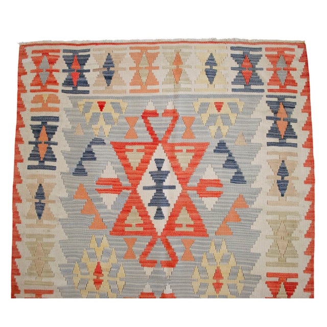 Vintage Turkish Kilim – Handwoven Wool Flat Weave Rug With Tribal Geometric Design For Sale - Image 9 of 12