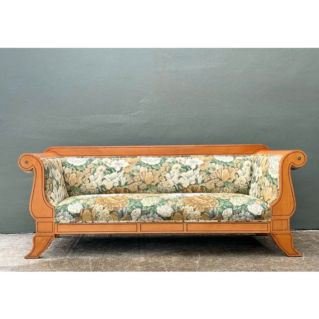 Vintage Biedermeier Sofa in Dorothy Draper Floral Tapestry For Sale - Image 10 of 12