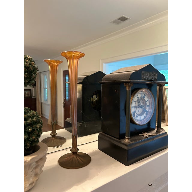 1920s LCT Tiffany Favrile Louis Comfort Furnaces Art Glass Trumpet Vase With Gilt Bronze Base For Sale In Chicago - Image 6 of 8