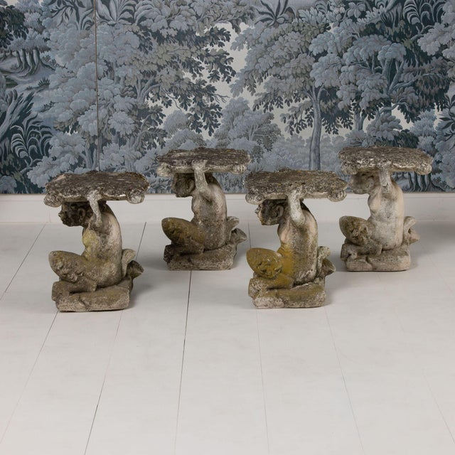 Italian Concrete Forest Faun Garden Stools, C. 1920 - Set of 4 For Sale In Wichita - Image 6 of 12