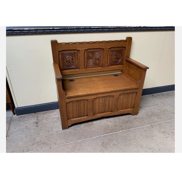 Wood Antique Breton Bench and Shoe Cabinet, 1950 For Sale - Image 7 of 9