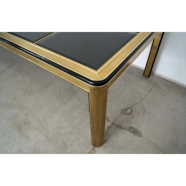 1970’s Mid-Century Modern Brass & Dark Glass Dining Table For Sale - Image 11 of 12
