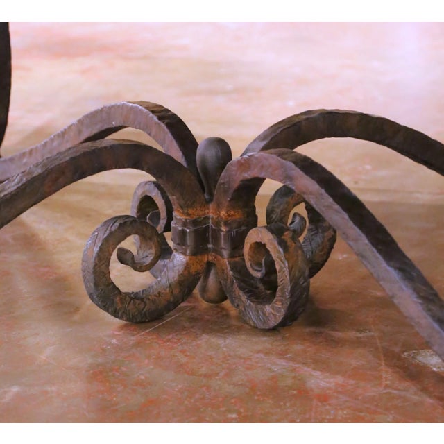 Mid-Century French Iron and Oak “Hérisson À Bouteilles” Table With Glass Top For Sale - Image 10 of 15