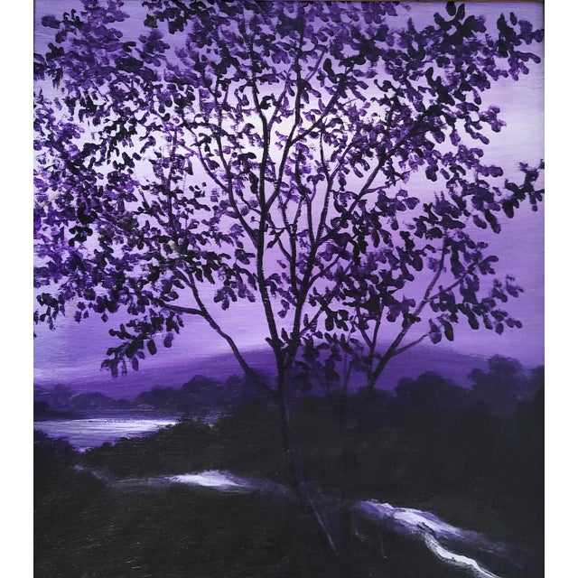 Mid 20th Century Vintage American 20th C Framed Oil Painting Nocturnal Landscape River & Forest For Sale - Image 5 of 16