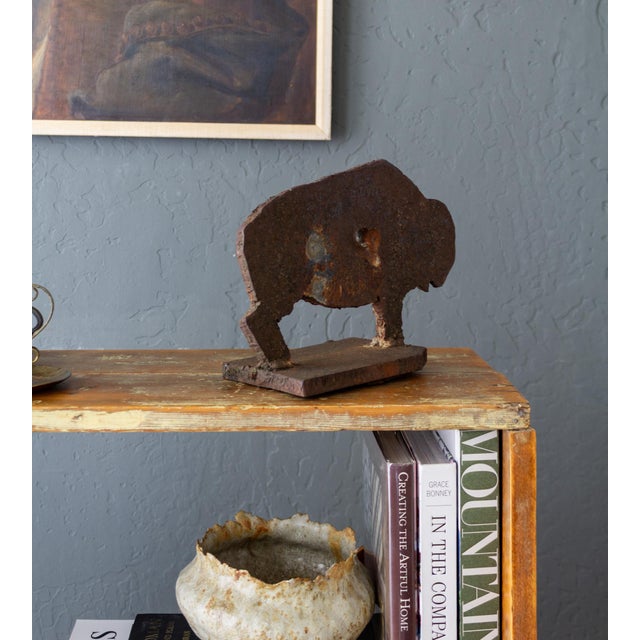 Western Rustic Iron Buffalo Shooting Target Doorstop With Bullet Holes For Sale - Image 4 of 12