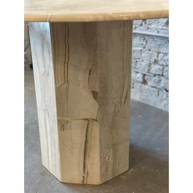 Stone 1980s Postmodern Vintage Travertine Round Dining/Entry Table Honed For Sale - Image 7 of 12