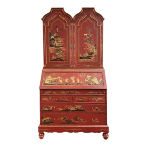 Vintage 20th Century British George III Style Chinoiserie Tall Secretary Cabinet