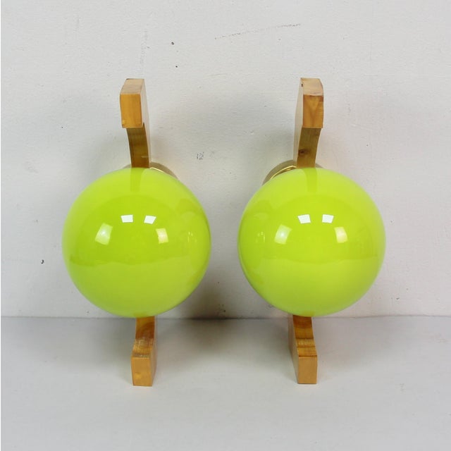 Vintage Wood and Glass Wall Lights, 1970s, Set of 2 For Sale - Image 4 of 6