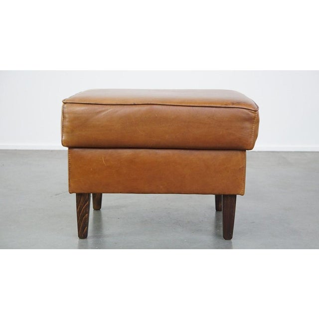Large English Cognac-Colored Cow Leather Foot Stool For Sale - Image 4 of 11